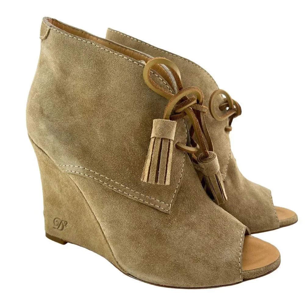 New Dsquared2 Women US 9 Boots Suede Leather Peep Toe Wedge Heel Lace-Up Shoes - Picture 2 of 16